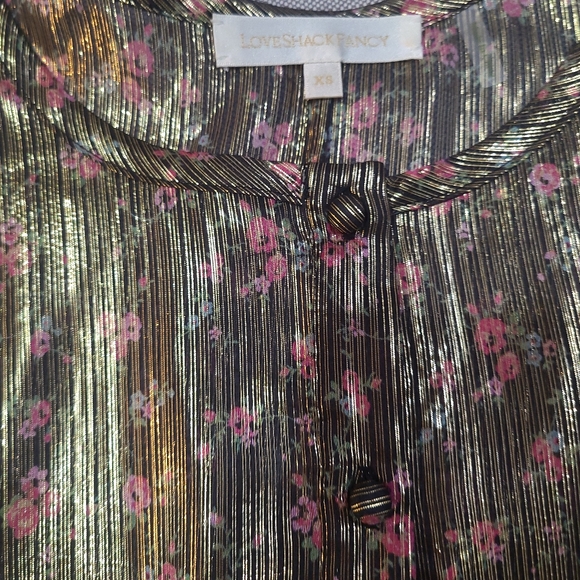 Love Shack Fancy Metallic 'Adeline' Gold Lamé Midnight Vine Balloon Sleeve XS - Picture 9 of 13